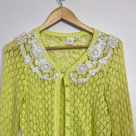 Vintage Anthropologie X Yellow Bird Sparrow Valance Cardigan Lace Collar Knit - Picture 5 of 8